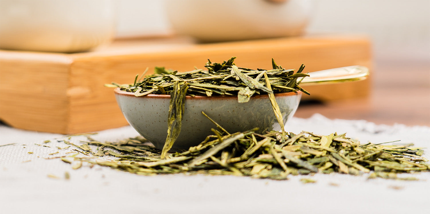 A collection of green tea leaves