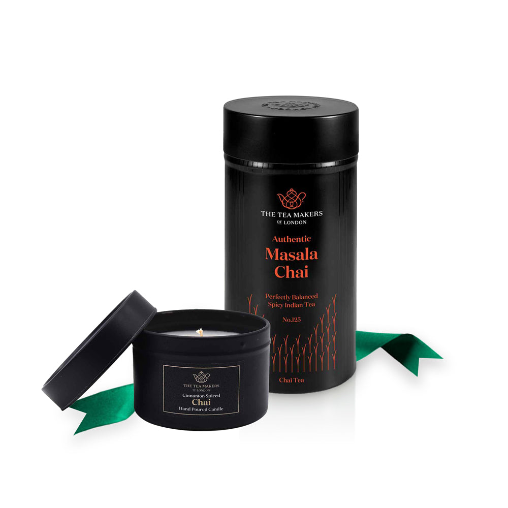 Authentic Masala Chai Caddy 125g with Travel Size Chai candle 