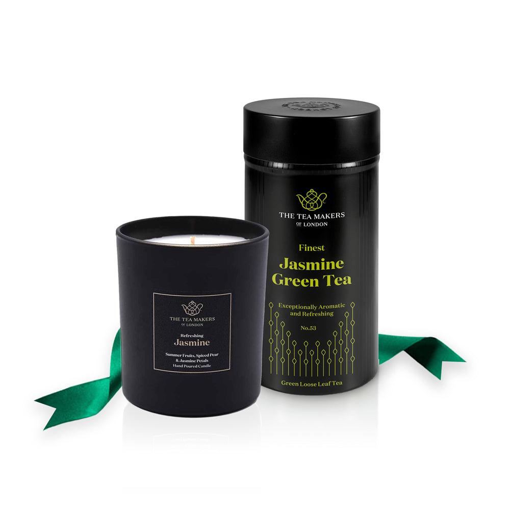 Jasmine Green tea caddy 125g with Jasmine Jar candle 