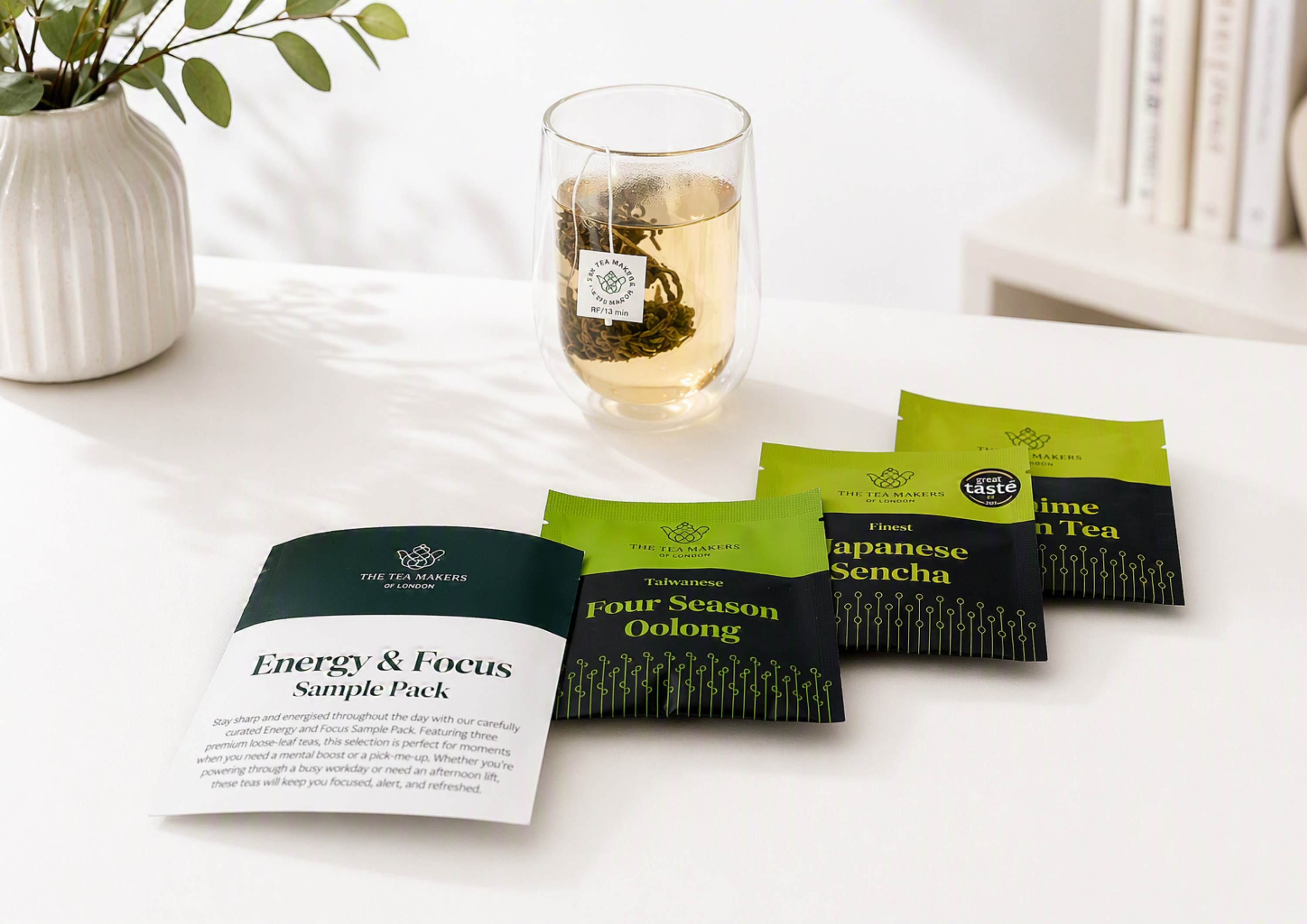 energy and focus tea and sachets in dining room