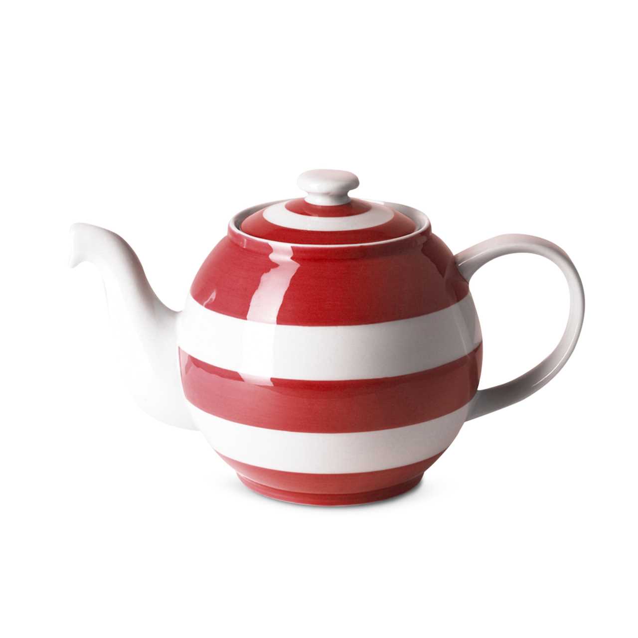 Cornishware Pottery Teapot in red stripes