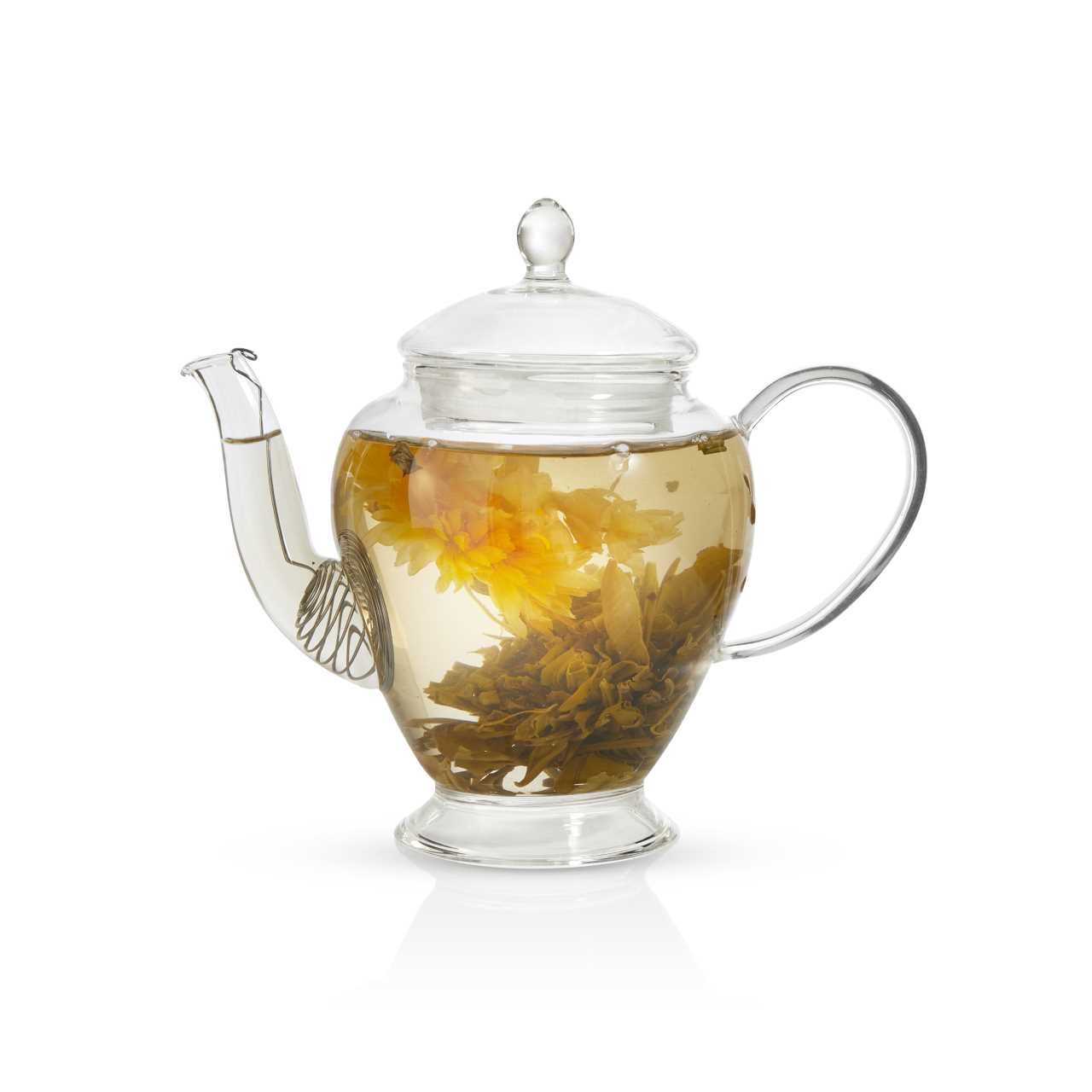 Classic Glass Teapot With Coil Infuser - 450ml with flowering tea brewed